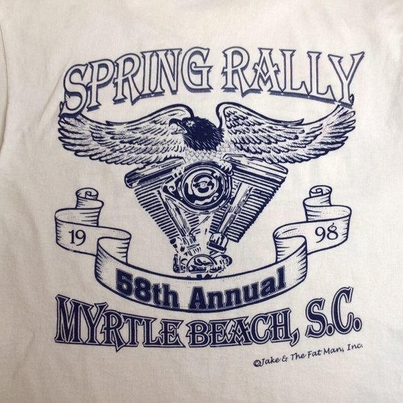 Bike Week Rally Myrtle Beach Double Sided White Tee Shirt single Stitch 90s Med - Picture 3 of 6